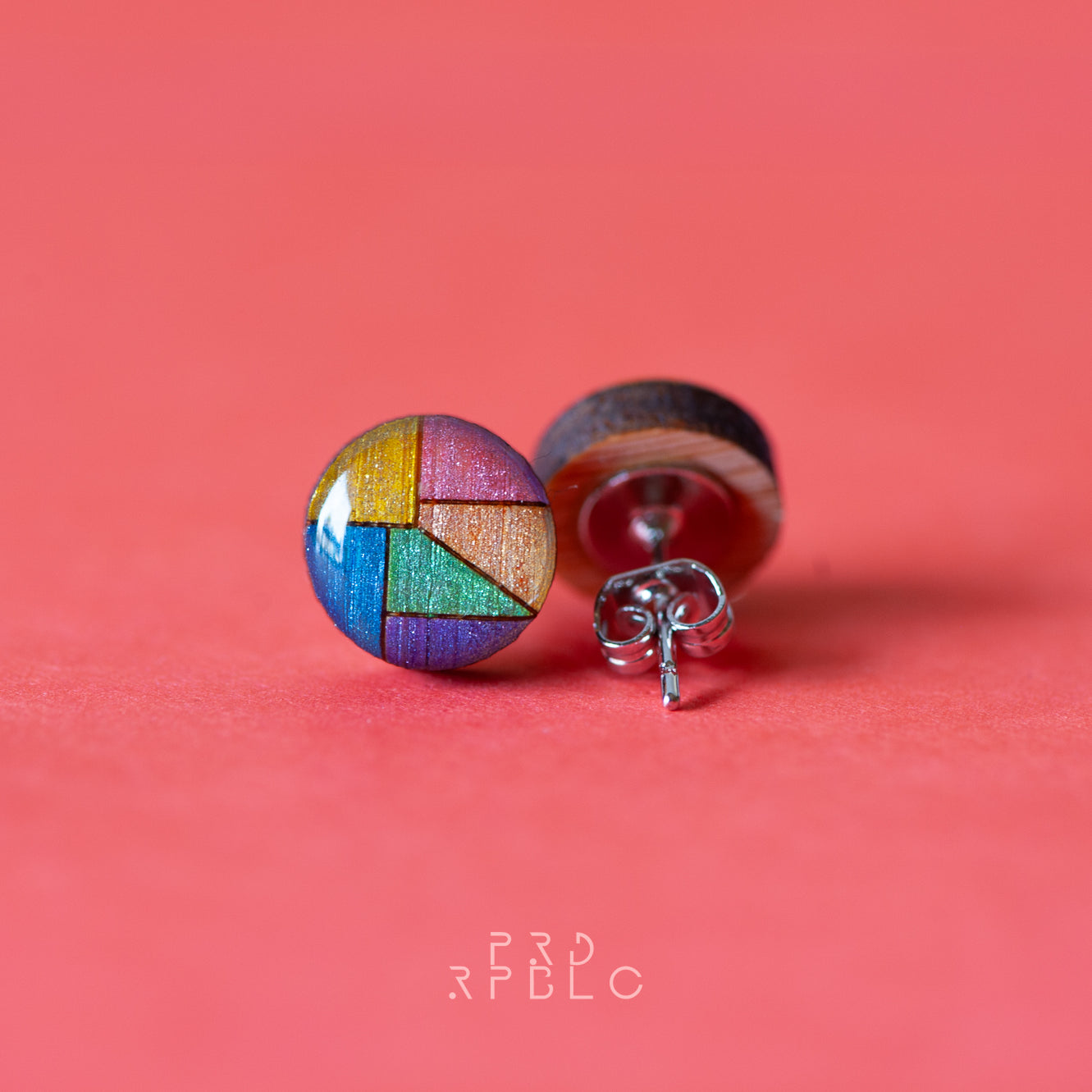 LGBT Rainbow Geometric Design Studs - Glitter