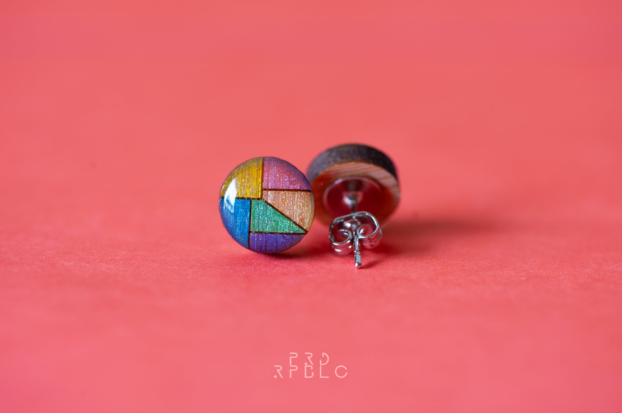 LGBT Rainbow Geometric Design Studs - Glitter