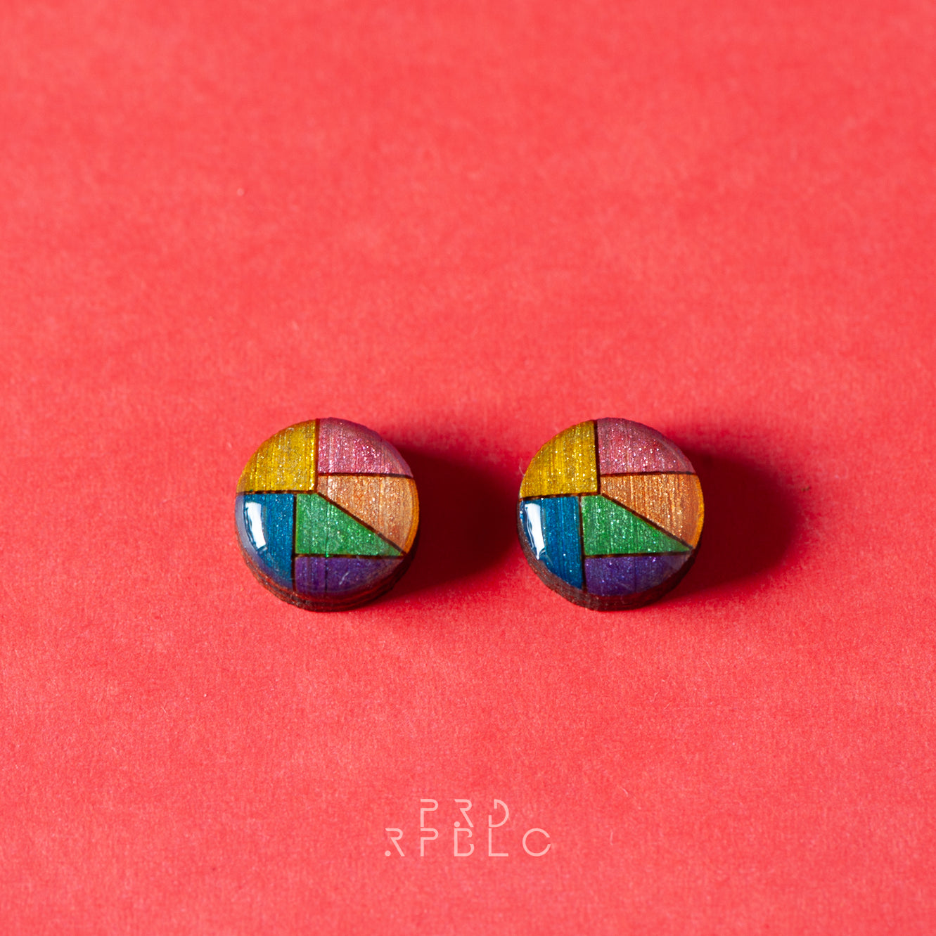 LGBT Rainbow Geometric Design Studs - Glitter
