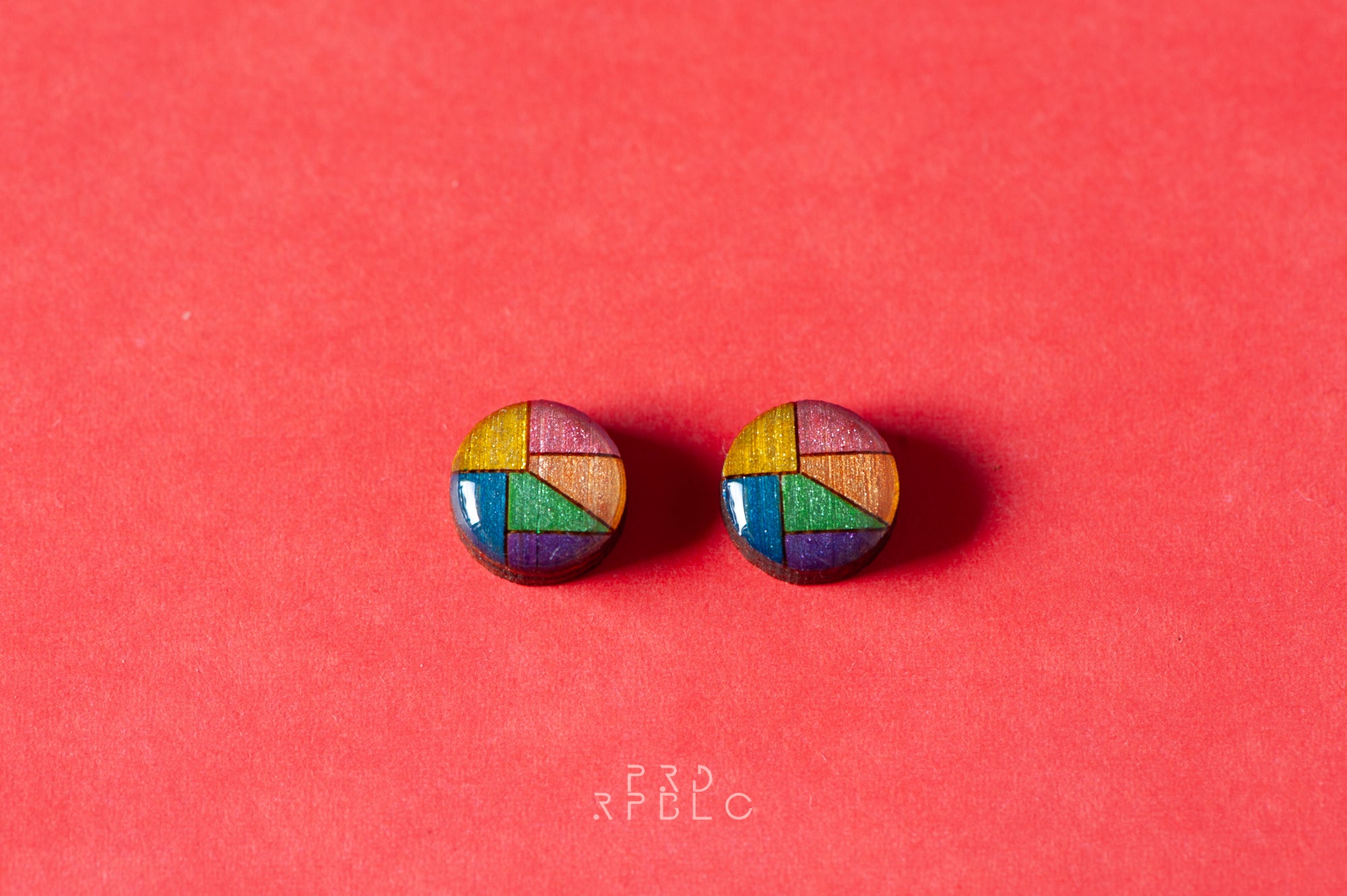 LGBT Rainbow Geometric Design Studs - Glitter