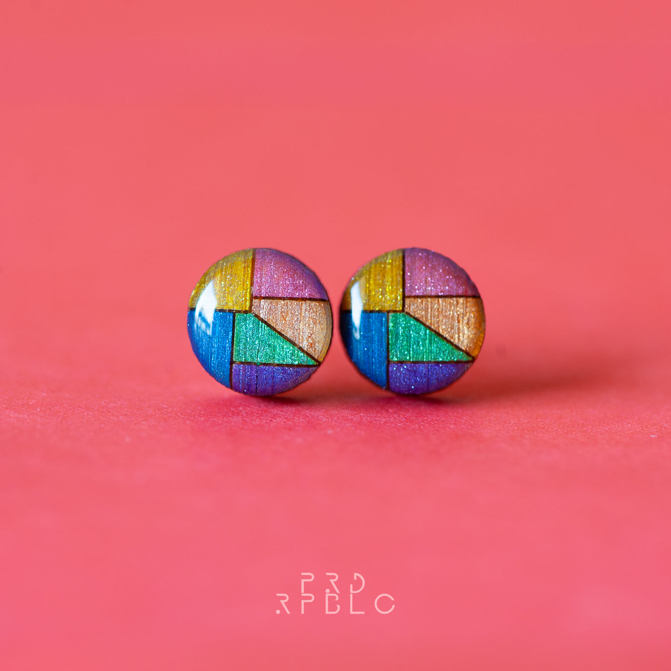 LGBT Rainbow Geometric Design Studs - Glitter