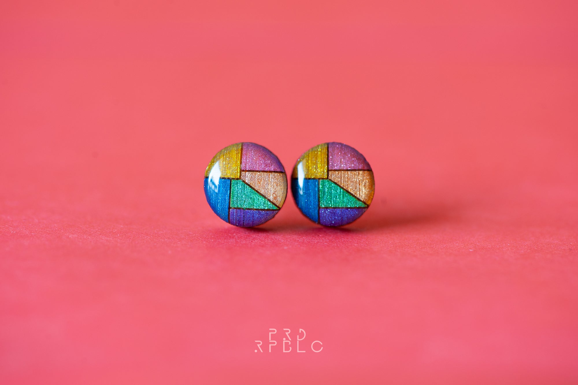 LGBT Rainbow Geometric Design Studs - Glitter